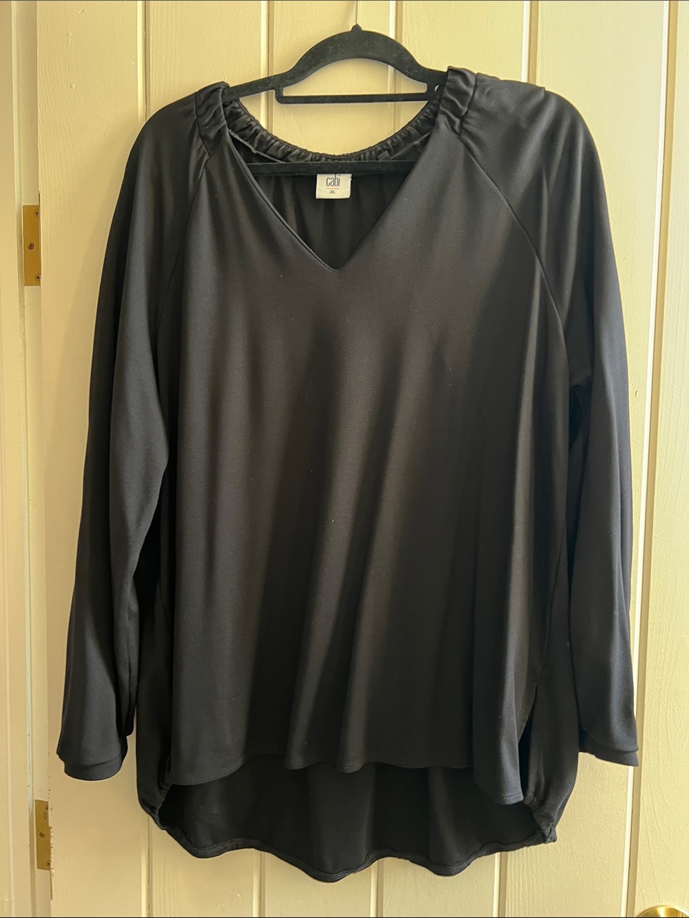 CAbi Black Long Sleeve V-Neck Pullover Blouse